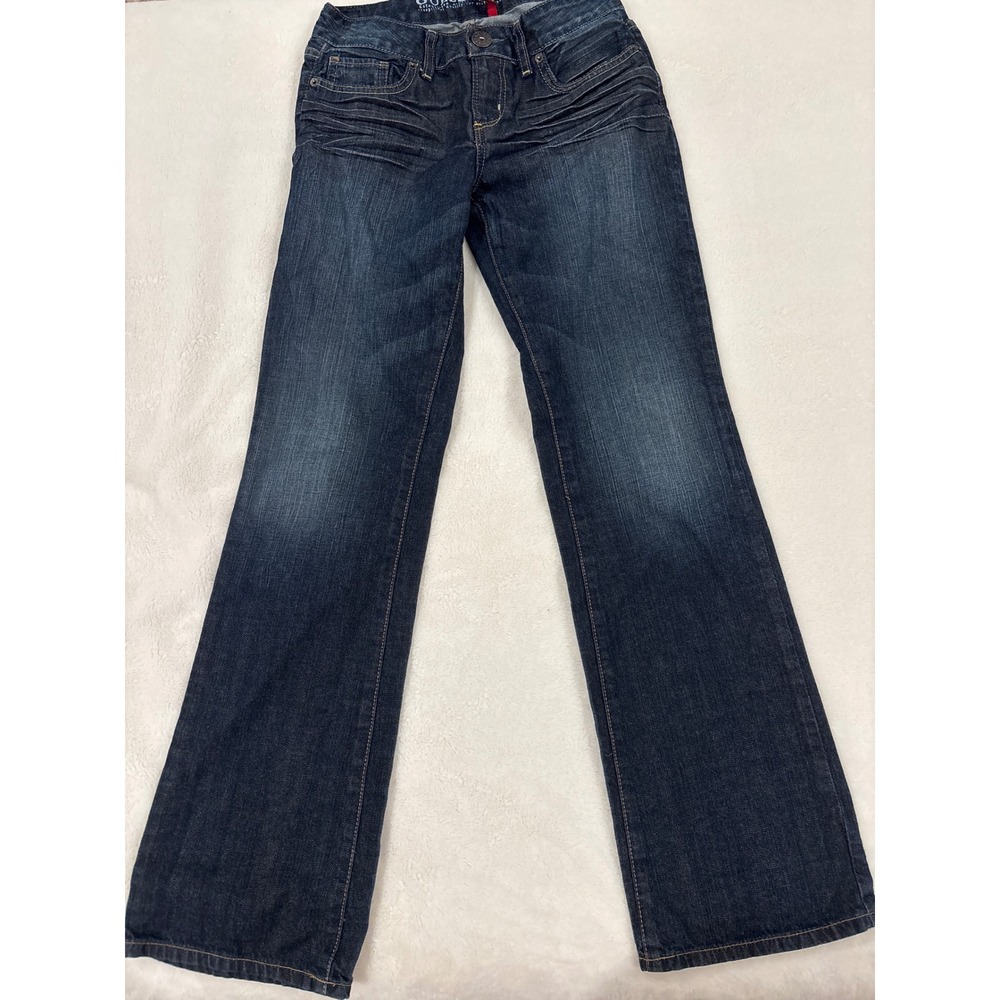 Guess Jeans Carla Bootcut Dark Wash Denim Blue Jeans Size 27 Whiskered Fade
